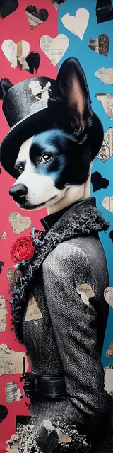 Free dog bookmarks featuring a red and blue with gray dog bookmark